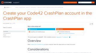 Create your Code42 CrashPlan account in the CrashPlan app ...