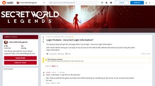 the secret world incorrect login information