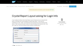 Crystal Report Layout asking for Login Info - archive SAP