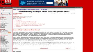 Understanding the Login Failed Error in Crystal Reports: ASP Alliance