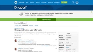 Change redirection user after login [#2071869] | Drupal.org