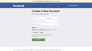 Create New Account - Facebook