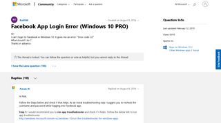 Facebook App Login Error (Windows 10 PRO) - Microsoft Community