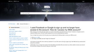 I used Facebook or Google to sign up and no longer ... - IMDb | Help