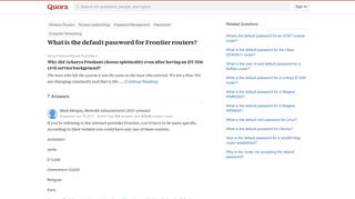 What is the default password for Frontier routers? - Quora