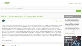 Black screen after login to computer? HELP!!!! — Acer Community