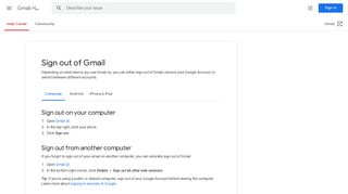 Sign out of Gmail - Computer - Gmail Help - Google Support