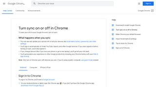 Turn sync on or off in Chrome - Android - Google Chrome Help