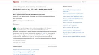 How to recover my TP-Link router password - Quora