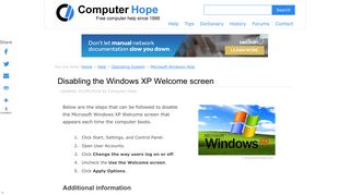 Disabling the Windows XP Welcome screen - Computer Hope