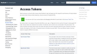 Access Tokens - Facebook Login - Facebook for Developers