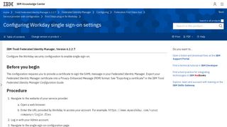 Workday single sign-on settings - IBM