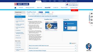 Food Card - Apply Online for FoodPlus Card by HDFC for Corporates