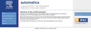 Submit new/revised paper - automatica - A Journal of IFAC - The ...
