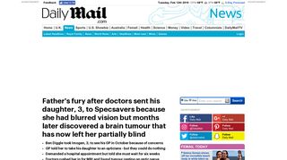Father's fury after doctors sent his daughter, 3, to Specsavers because ...