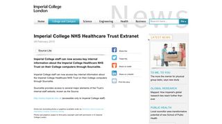Imperial College NHS Healthcare Trust Extranet | Imperial News ...