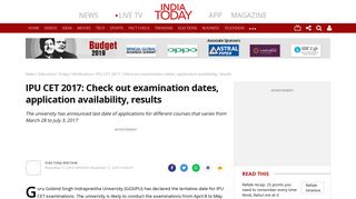 IPU CET 2017: Check out examination dates, application availability ...