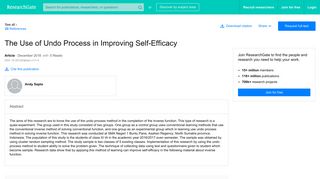 The Use of Undo Process in Improving Self-Efficacy - ResearchGate