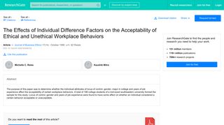 The Effects of Individual Difference Factors on the Acceptability of ...