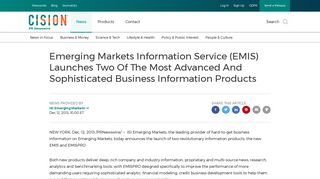 Emerging Markets Information Service (EMIS) Launches Two Of The ...