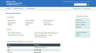 Jackson Area Federal Credit Union - Contact
