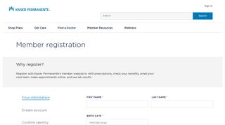 Register - Kaiser Permanente member website Sign on Page