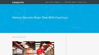 Kelsius Secures Major Deal With Five Guys - Catalyst Inc