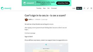 Can't sign in to cex.io - is cex a scam? — Steemit