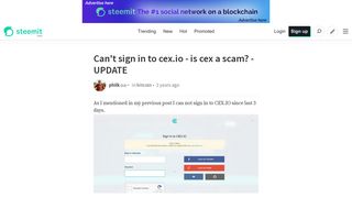 Can't sign in to cex.io - is cex a scam? - UPDATE — Steemit
