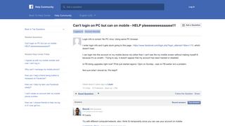 Can't login on PC but can on mobile - HELP ... - Facebook