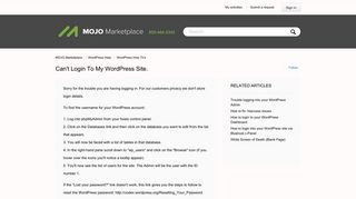 Can't Login to my WordPress site. – MOJO Marketplace