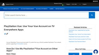 PlayStation Vue: Use Your Vue Account on TV Everywhere Apps