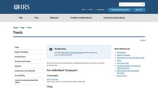 Tools | Internal Revenue Service - IRS.gov