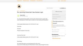 Re: Upcoming Critical Alert: New Quicken Login / Online Banking ...
