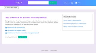 Add or remove an account recovery method | Yahoo Help - SLN2058