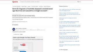 How to log into a YouTube channel I created years ago that was not ...