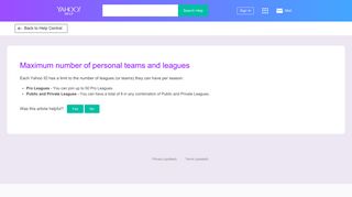 Maximum number of personal teams and leagues | Yahoo Help ...