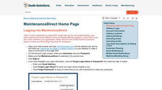 MaintenanceDirect Home Page - Dude Solutions' Online Help