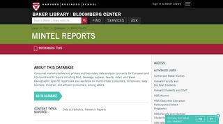 Mintel Reports | Baker Library | Harvard Business School
