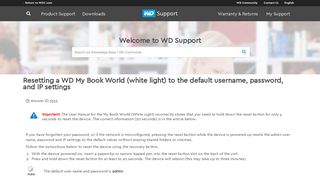 Resetting a WD My Book World (white light) to the default username ...