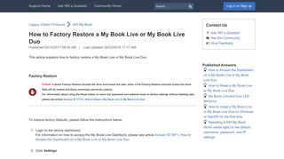 How to Factory Restore a My Book Live or My Book Live Duo - Service