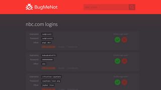 nbc.com logins - BugMeNot