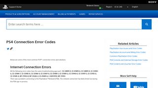 PS4 Connection Error Codes - PlayStation Support
