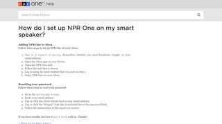 NPR One | How do I set up NPR One on my smart spea... - NPR | Help