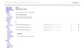 OARS Log-in Info - King Middle School Mathematics - Google Sites