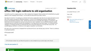office 365 login redirects to old organisation - Microsoft Community
