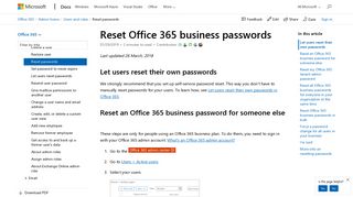 Reset Office 365 business passwords | Microsoft Docs