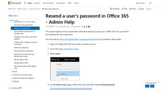 Resend a user's password in Office 365 - Admin Help | Microsoft Docs