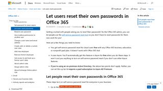 Let users reset their own passwords in Office 365 | Microsoft Docs