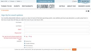 Oklahoma City Newsletter Sign up & Email Request - Visit OKC
